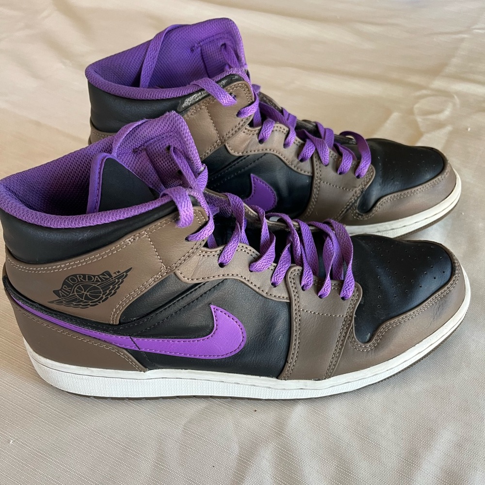 Nike Air Jordan 1 Mid Sneakers in Purple and Brown